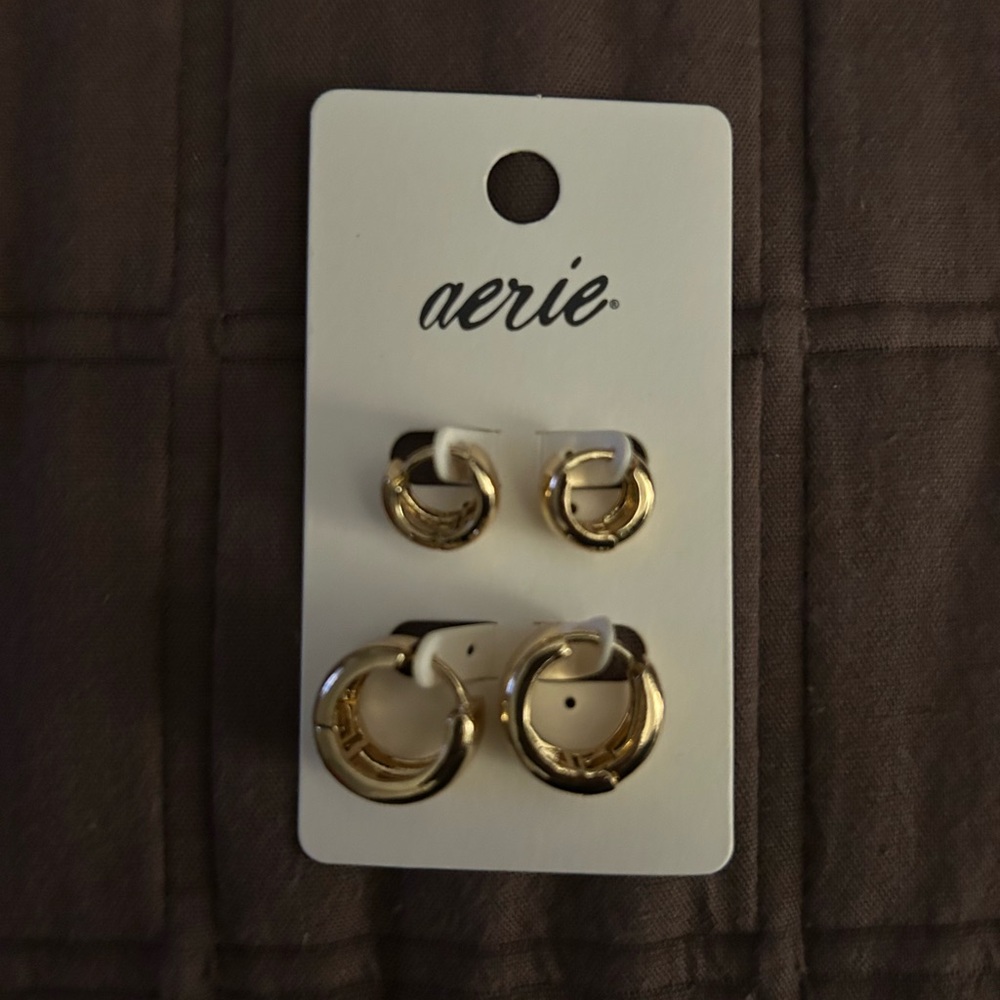Aerie Elegant Gold Hoop Earrings Trio